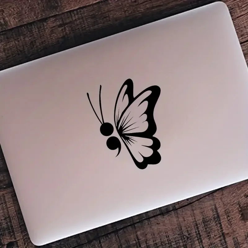 Suicide Prevention Mental Health Themed Semicolon Butterfly Vinyl Decal Sticker That Can Be Used In Smooth Places, Walls, Etc. V