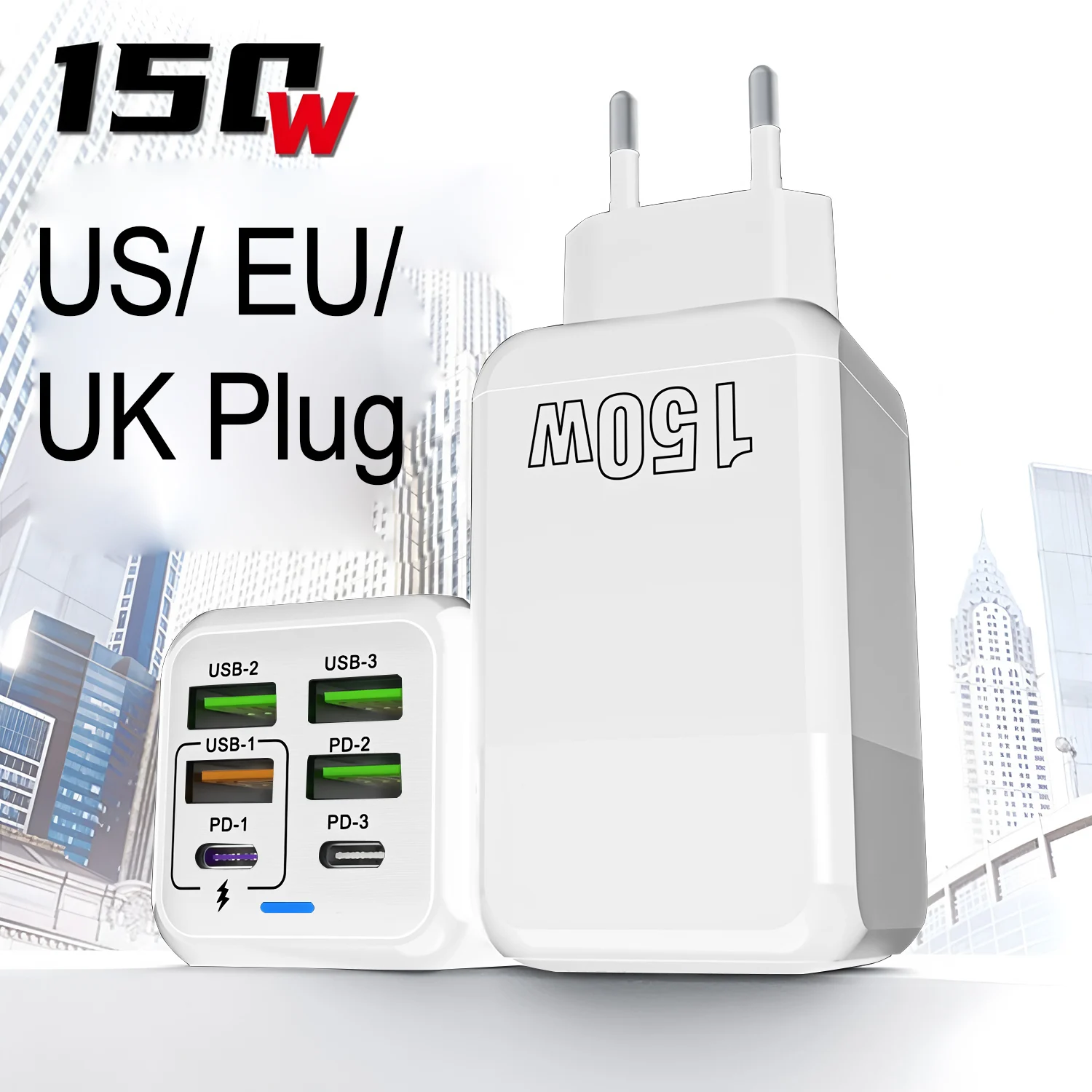 

USB Phone Charger 150W 6 Ports PD Type C Fast Charge Wall Charger For iPhone 15 Samsung Xiaomi EU/US/UK Plug Phone Power Adapter