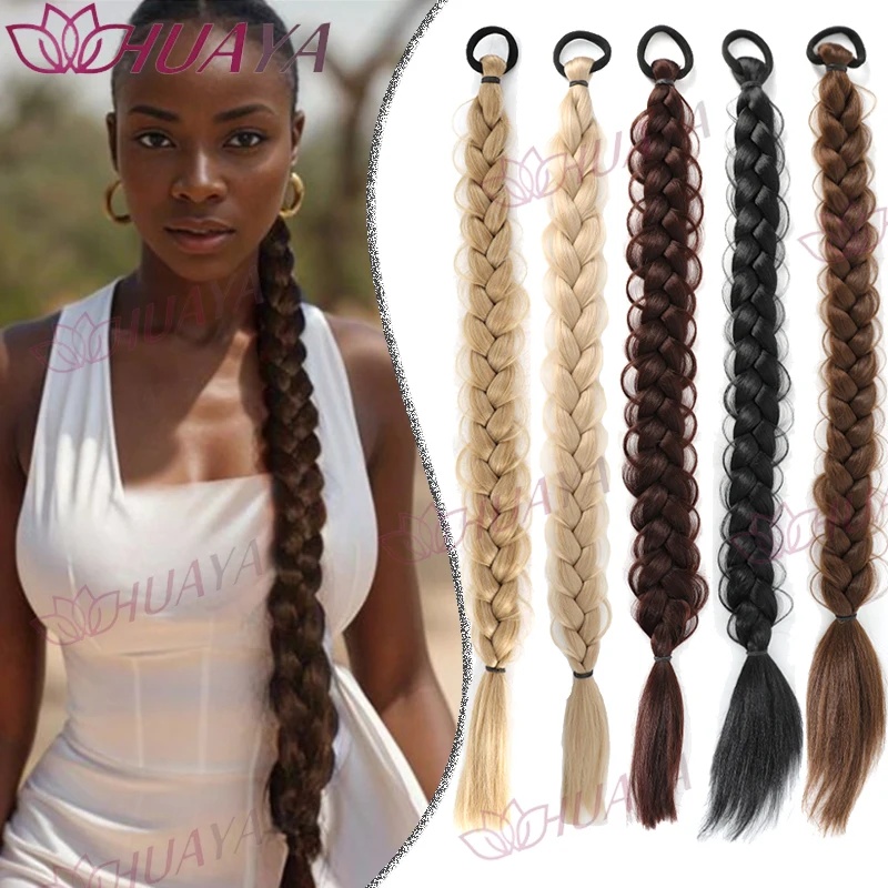 24 Inch Synthetic Long Braided Ponytail Hair Extensions for Women With Elastic B