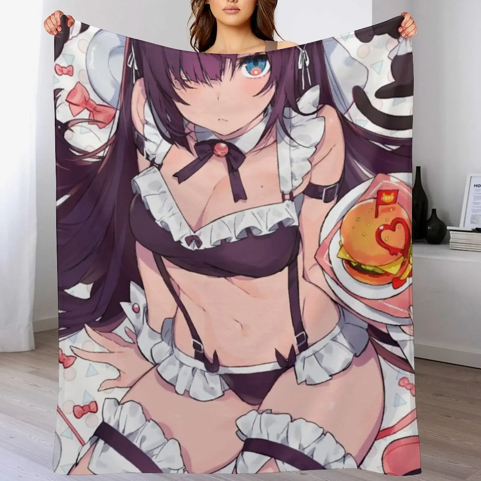 

Maid anime girl Throw Blanket Outdoor Soft Blanket for Picnic Beach Camping