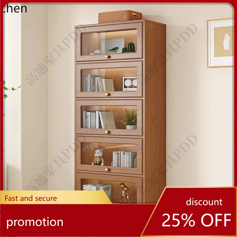 

YFY Solid Wood Dustproof Bookcase Glass Door Storage Rack with Door Display Cabinet