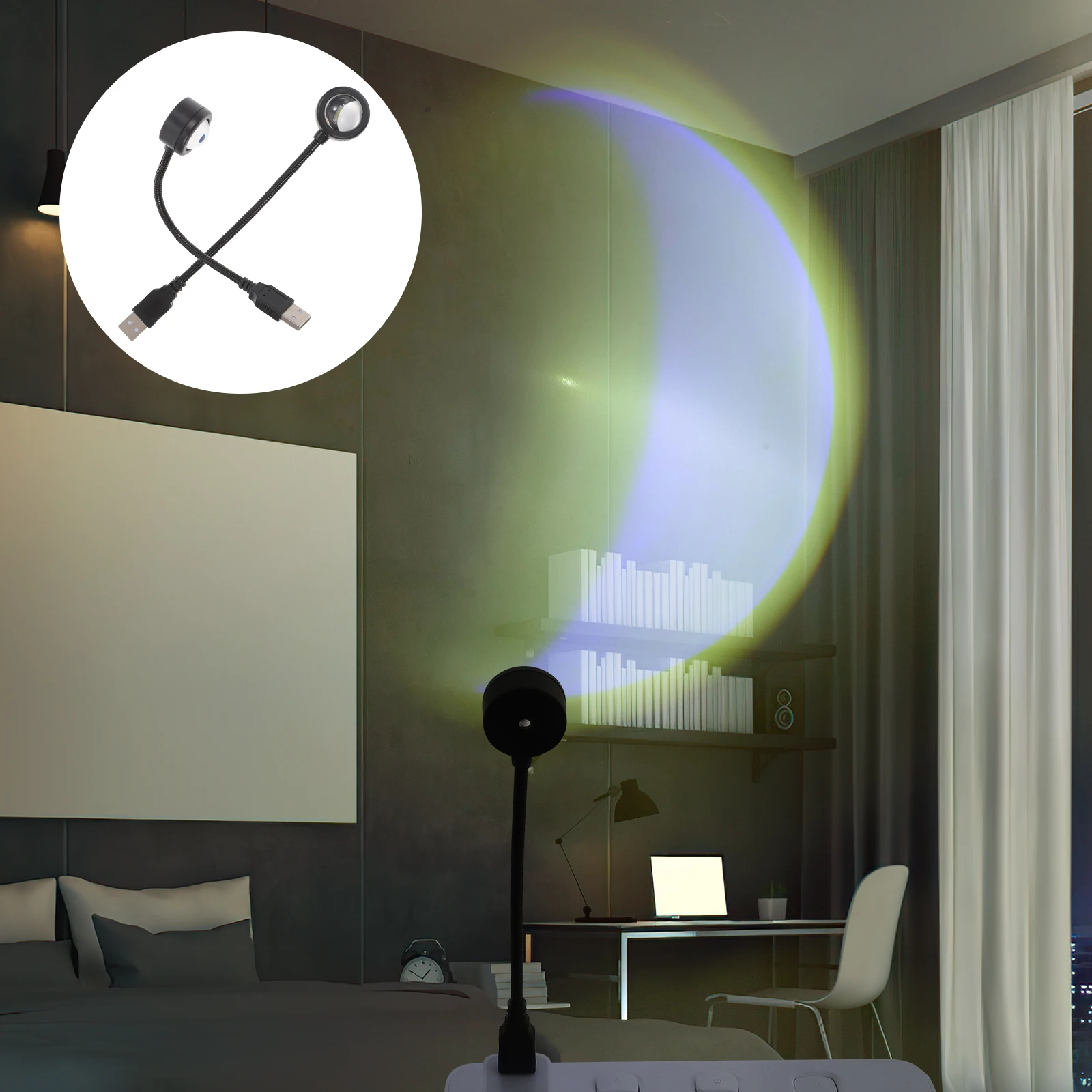 

2 Pcs Sunset Lights Lamp Projection Night Home Decor Usb Projector for Bedroom Glittering Lighted Desk Household