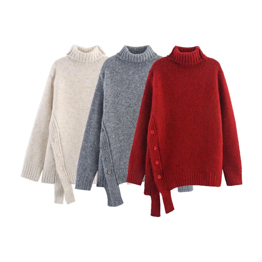 

Gagarich New Women Clothing European and American Style Fashionable Hem Irregular High Neck Pullover Loose Sweater