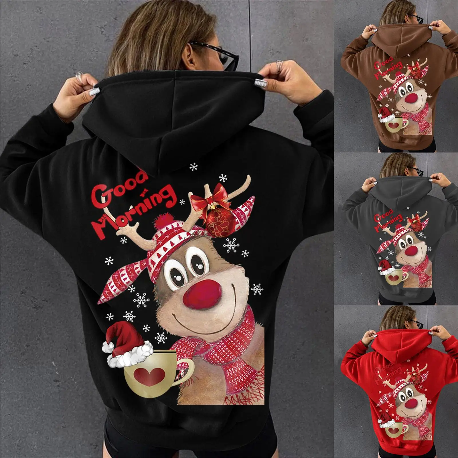 Christmas Reindeer Women\'s 3D Print Hoodie Casual Long Sleeve Hoodies Sport Sweatshirt For Autumn & Winter Pullovers