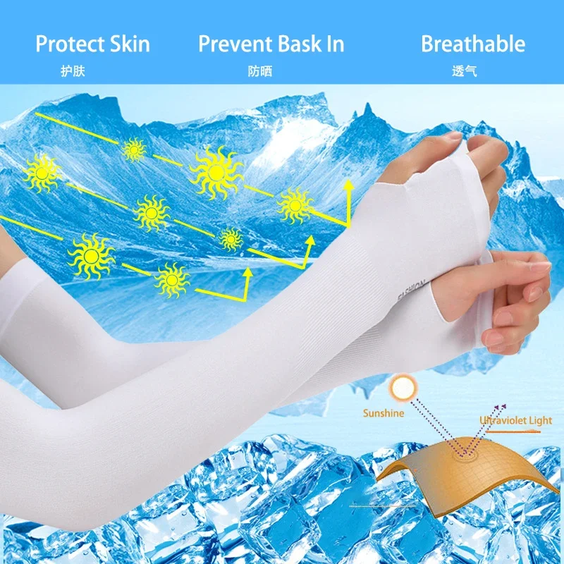 Copribraccio anti-UV per uomo donna Guanti senza dita da ciclismo Sport estivi Sciarpa fresca in seta di ghiaccio Copribraccio elastico in seta Guida