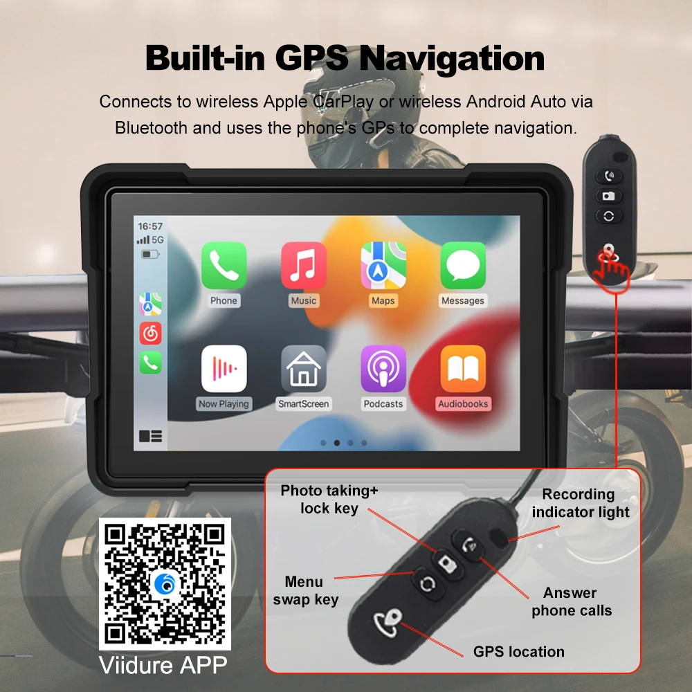 BEPOCAM 5 ''دراجة نارية DVR الملاحة GPS اللاسلكية CarPlay أندرويد السيارات Airplay عرض شاشة تعمل باللمس المحمولة موتو مراقب IPX7 #3