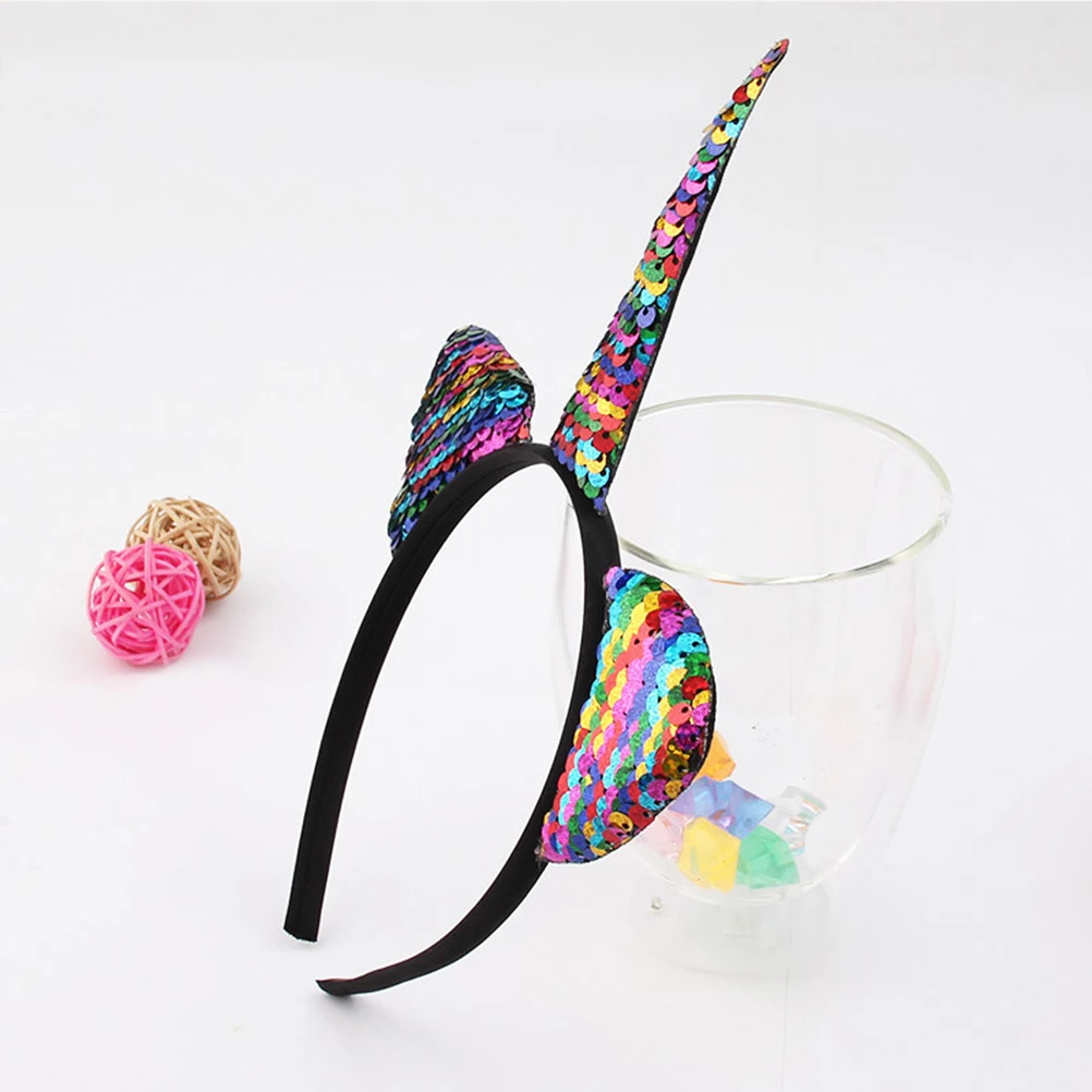 

3pcs Rainbow Unicorn Sequins Glitter Hair Band Reversible Lightweight Comfortable Headband For Party Halloween Cosplay Festival