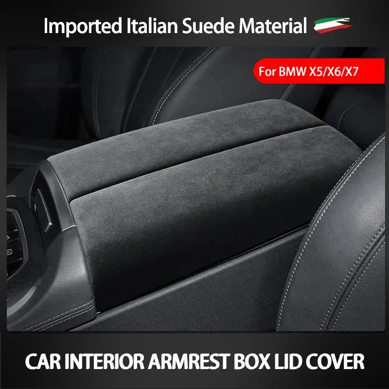 Car Alcan tara Armrest Box Lid Panel Cover Alcan tara Suede For BMW X5 G05 G18 X6 G06 X7 G07 X5M X6M 2019 2020 2021 2022 2023