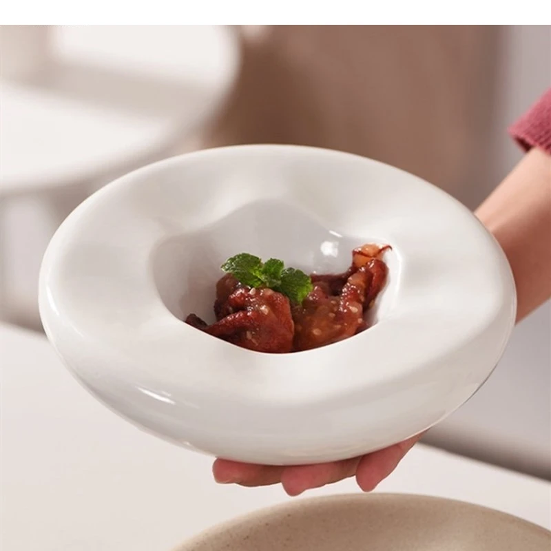 

Irregular Tableware for Home Kitchen Hotel Restaurant Steak Plate Creativity White Ceramic Dinner Dessert Fruit