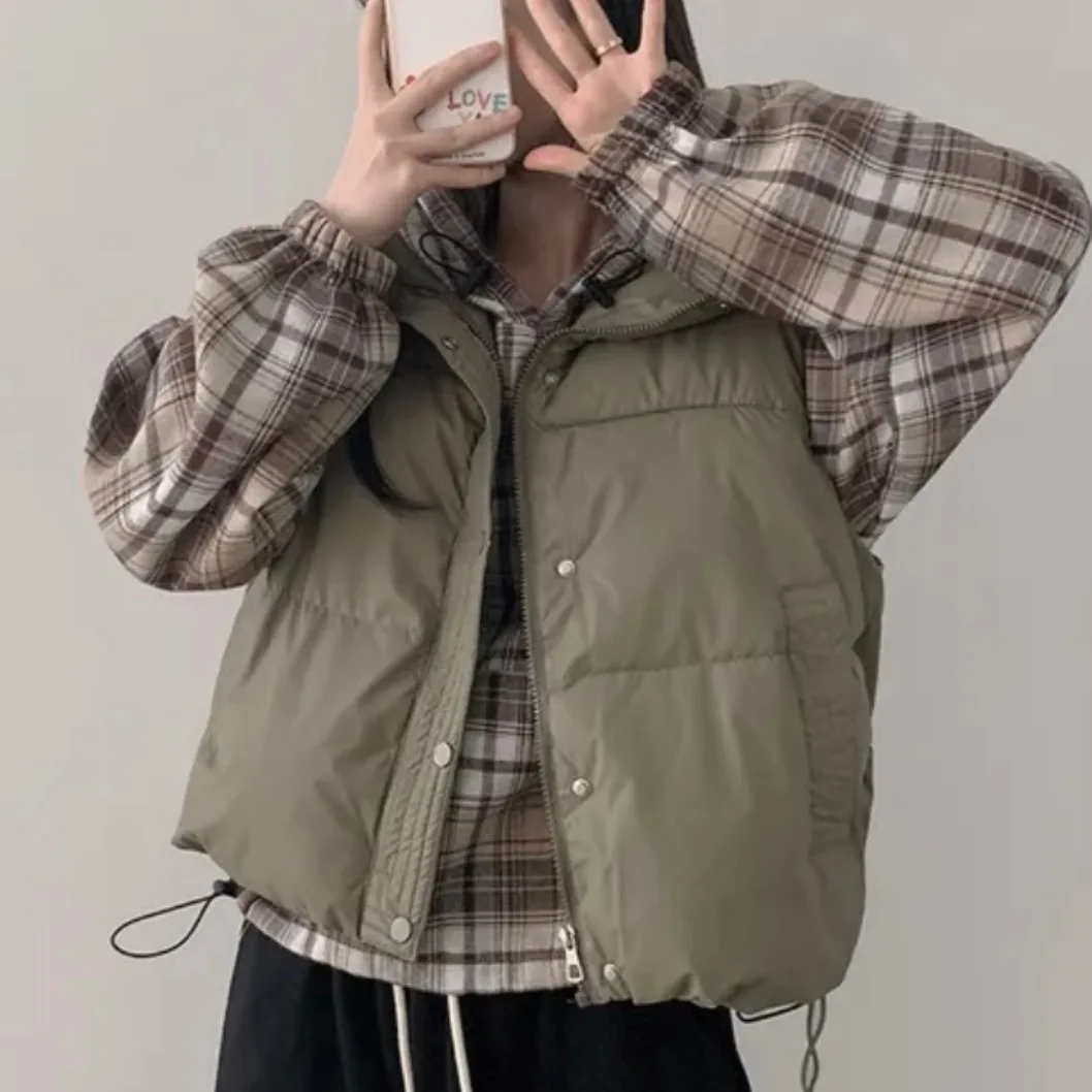 

Chic Autumn Winter ort Stand Collar Loose Cotton Vest Versatile Retro Sle Faionable Outerwear for Younger Looking