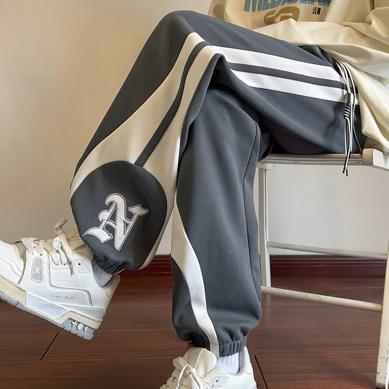 3 Colors Men Sweatpants Korean Street Casual Pants Fashion Patchwork Letter Embroideries Straight-leg Trousers Male Sports Wear