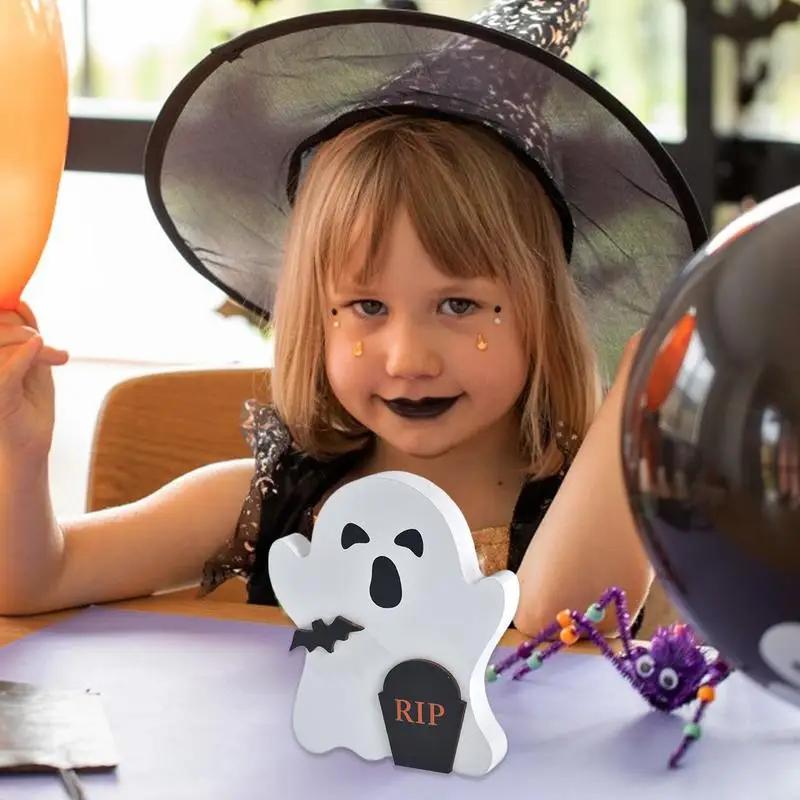 

Ghost Desk Ornaments 6X4Inches Ghost Halloween Wooden Table Centerpieces Cute Small Spooky Ghost Ornaments Halloween Decor For