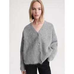 TT @ LUXURY-Women's Knitted Cardigan, Single Breasted, V-neck, Long Sleeved Sweater, Leisure Commuter, Autumn, Winter, 2024