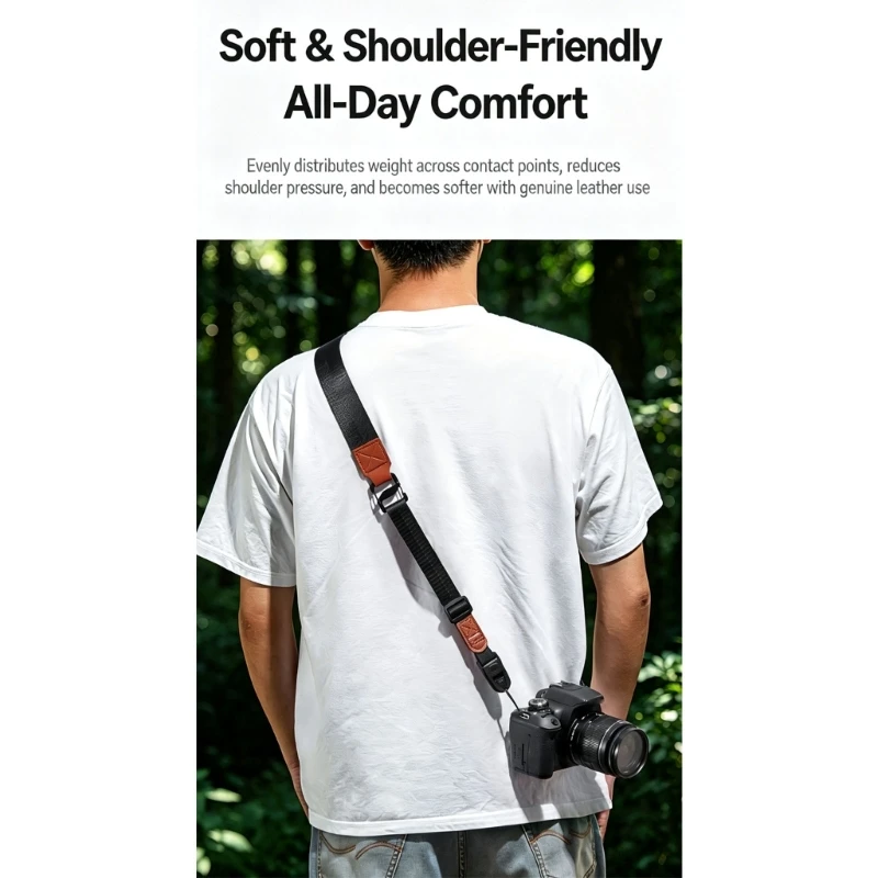 Quick Release Camera Carrying Band with Attachment Hardware and Two Adjusters for Shoulder or Crossbody Travel Photography D2RC