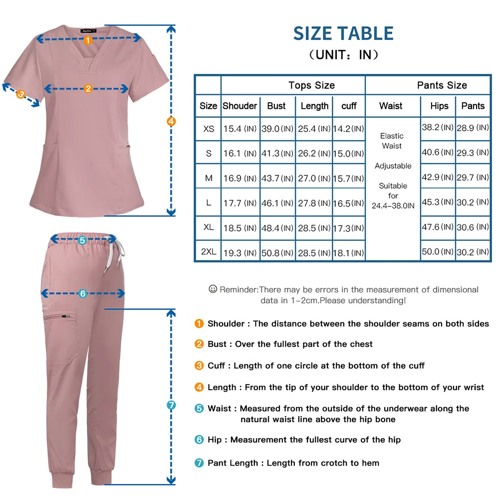 New Fashion Scrub Suits Hospital Uniform Set Solid Color Unisex Surgical Gown Pocket V-neck Scrubs Set for Women Joggers