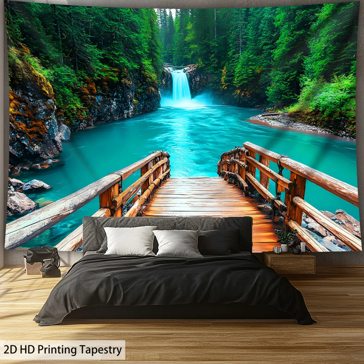 1pc Tranquil Canyon Waterfall Forest Tapestry - Large-Scale 2D HD Polyester Print, Ideal for Living Room, Bedroom, or Dorm Decor