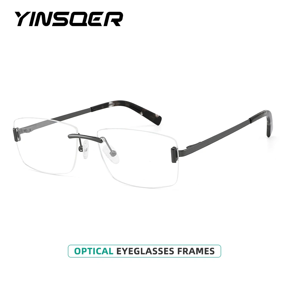 

YINSQER New 2024 Retro Business Rimless Frame Eyeglasses Women’s glasses frames Optical Eyewear Frame men luxury