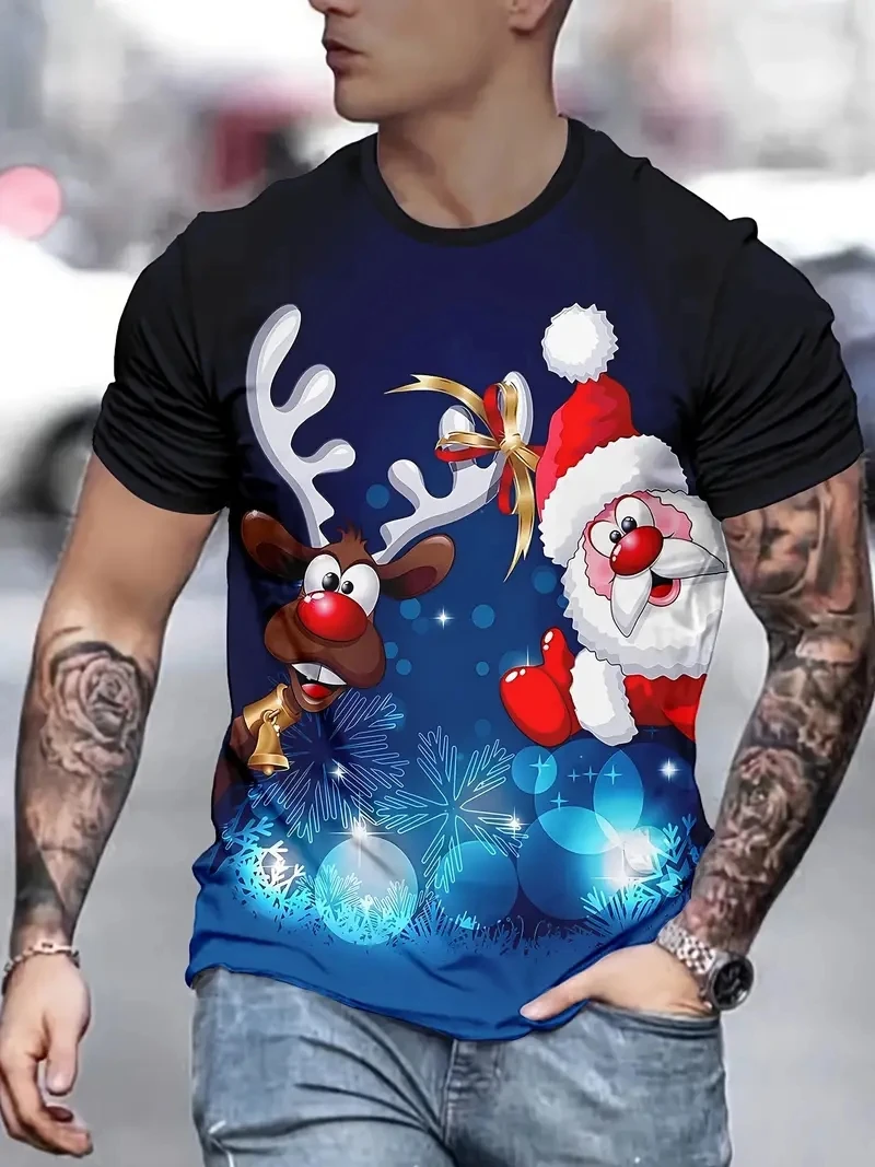 

Мужская футболка больших размеров с 3D праздничным рождественским принтом и короткими рукавами, свободная и повседневная, мягкая и удобная, дышащая, для спорта на открытом воздухе