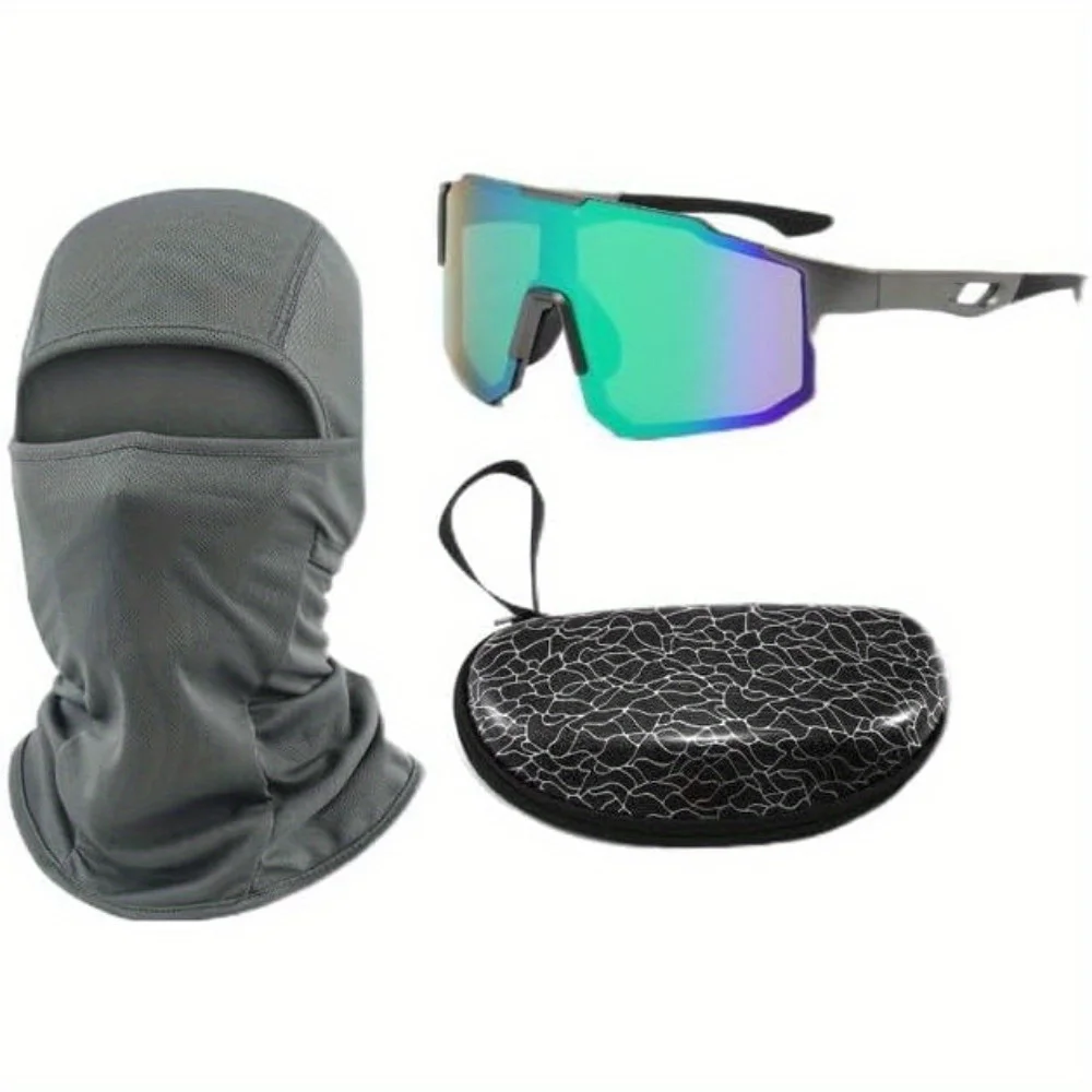 Windshield & Windshield-Set:Gray Sun protection clothing + sports glasses + black glasses cover, purple External line protection