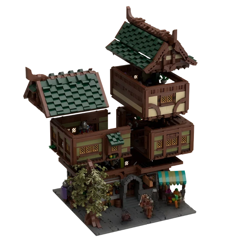 القرون الوسطى وحدات العمارة سلسلة MOC ثلاثة قصة الحانة وحدات اللبنات نموذج مجموعات لتقوم بها بنفسك الطوب لعبة الصبي هدية عيد الميلاد