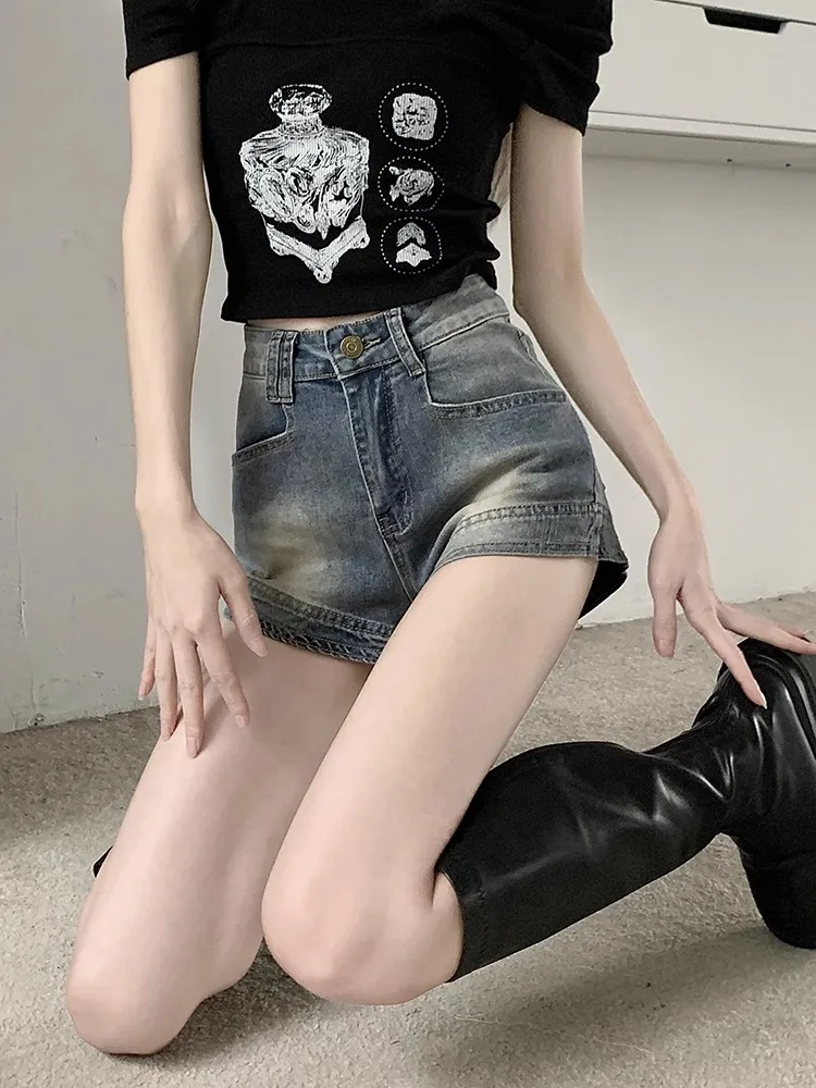 

Slimming High Waist Short Jeans Women's Summer Thin Cotton Elastic Denim Shorts Retro Style A-Line Wide Leg Pants for Young L...