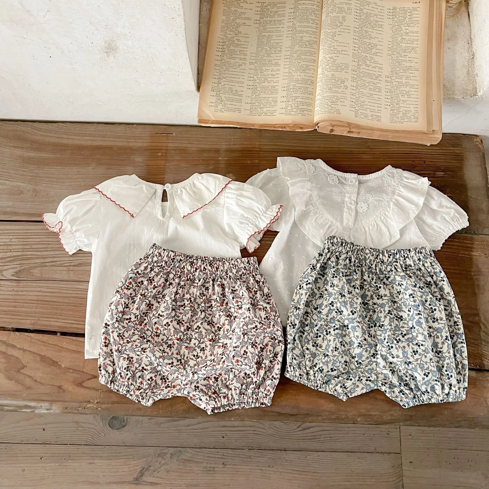 Clothing Set 2pcs Pretty Princess Summer Short Sleeve Top Tees Ruffles +floral Shorts Pants Infant Kids Baby Girls Pure Cotton