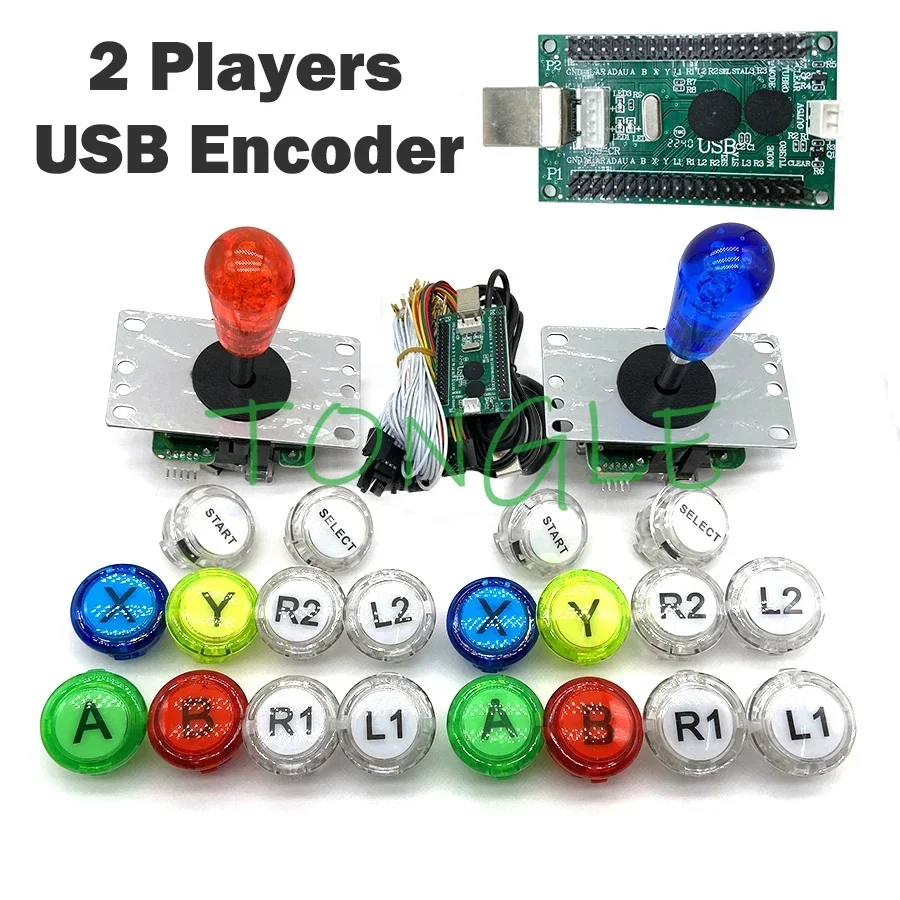 1-2P Encoder USB DIY, KIT pengontrol Game Arcade dengan tombol OBSC-30 SANWA salinan Joystick untuk PC/PS3/PS4/Android/IOS/XBOX360