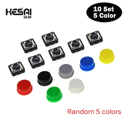 10 Set 5Color Keycap Tactile Push Button Switch Momentary 12*12*7.3MM Micro Switch Button Assorted Kit For Arduino Raspberry Pi3