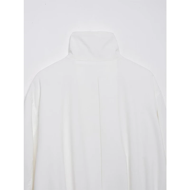 YENKYE ホワイトルーズフィットボンバージャケット女性のためのハイカラー長袖カジュアル春秋アウター女性ストリートウェア