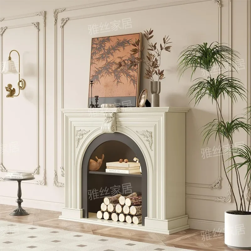 French Cream Wind Solid Wood Fireplace Cabinet Living Room Decoration Cabinet Electronic Simulation Fire Fireplace Cabinet Home