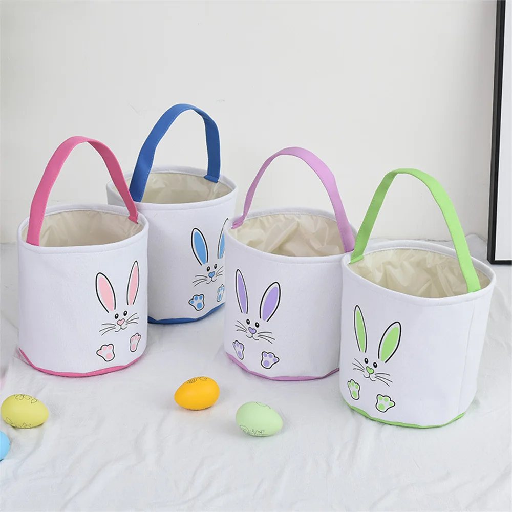 1pc Funny Canvas Easter Bunny Tote Bag Rabbit Printed Easter Egg Hunts Buckets For Kids Happy Easter Gift Holiday Part Tote Bag