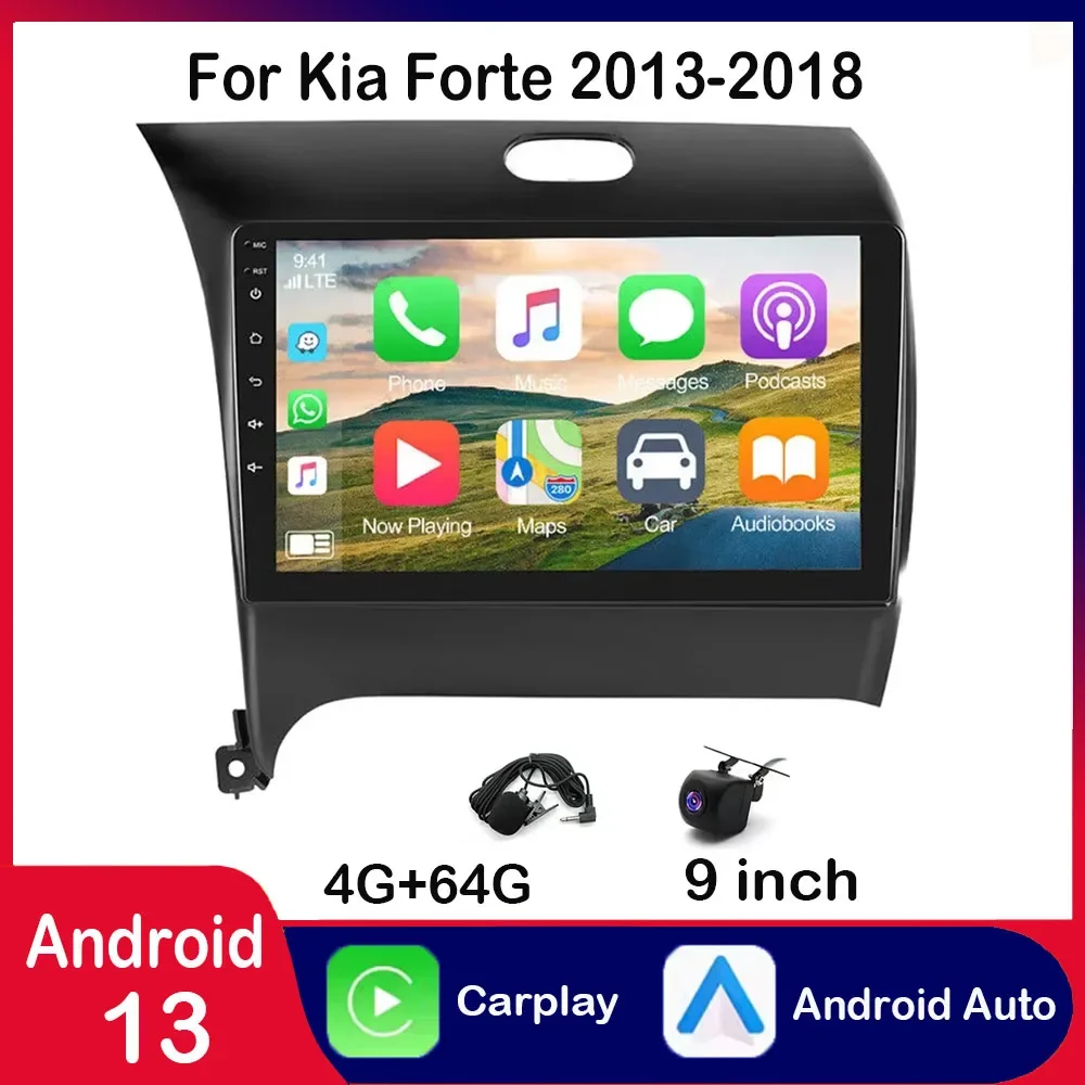 

Car Stereo Radio Android 13 Carplay GPS Navi and CAM 4+64GB Compatible for Kia Forte 2013-2018