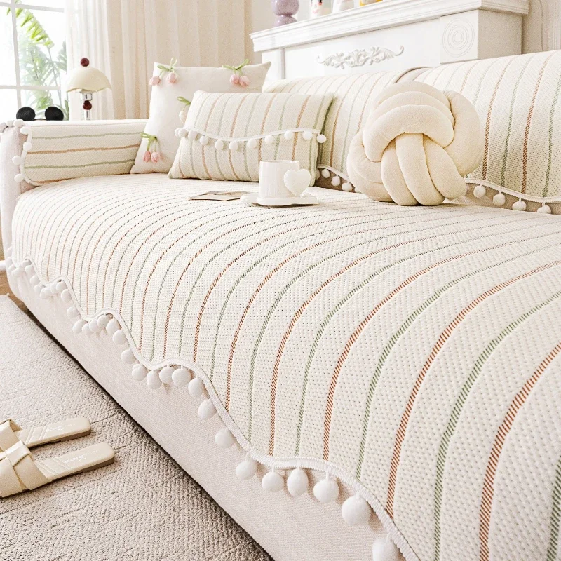Light Luxury Summer Ice Silk Sofa Cushion 2026 New Sofa Cover Fixed Non-slip Straight Row Special Shaped Cushion Solid Color