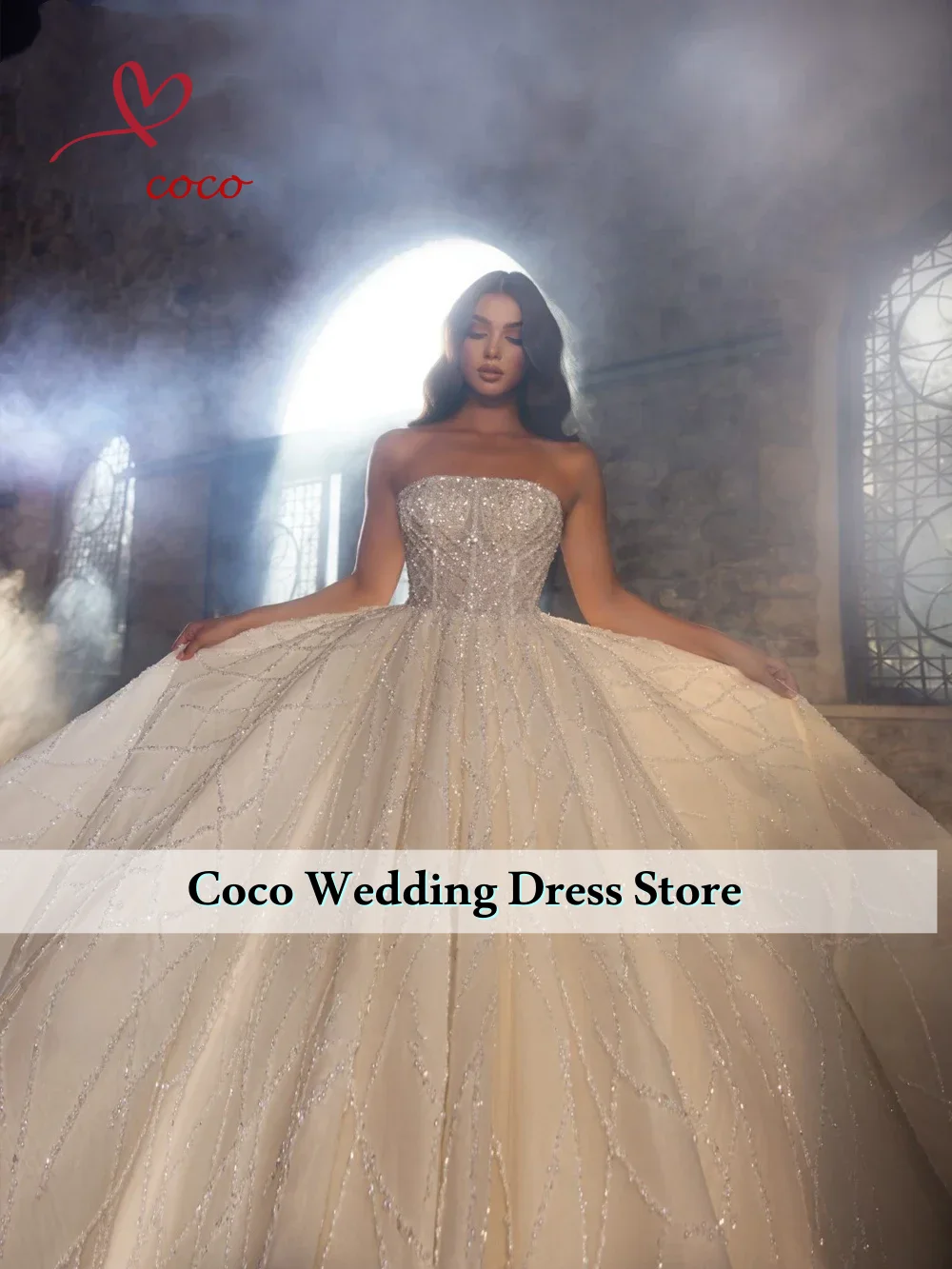 Customized Graceful Lace Ball Gown Wedding Dress Beading Pearls Off The Shoulder Strapless Sleeveless Bridal Gowns