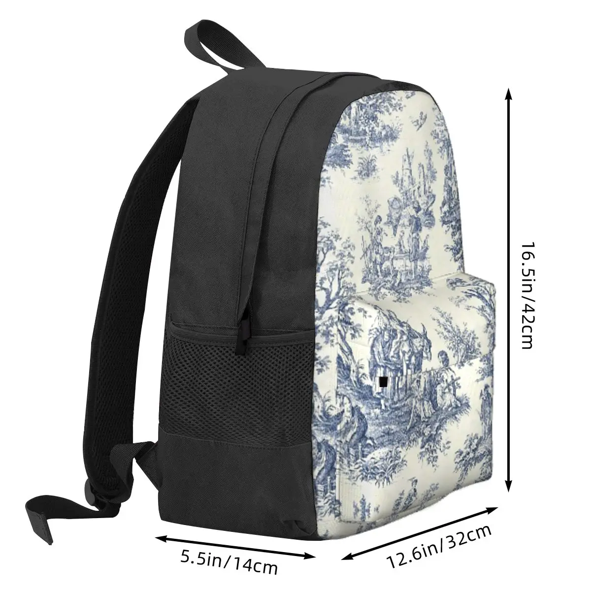 Powder Blue French Toile Picnic Design Student Backpack School Bag Hiking Travel Daypack for Boys Girls Bookbag Shoulder Bags