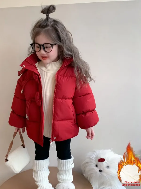 Meninas inverno fce forrado algodão jaet 2025 novo sle vermelho thi quente com capuz estrela lua algodão casaco outerwear para crianças