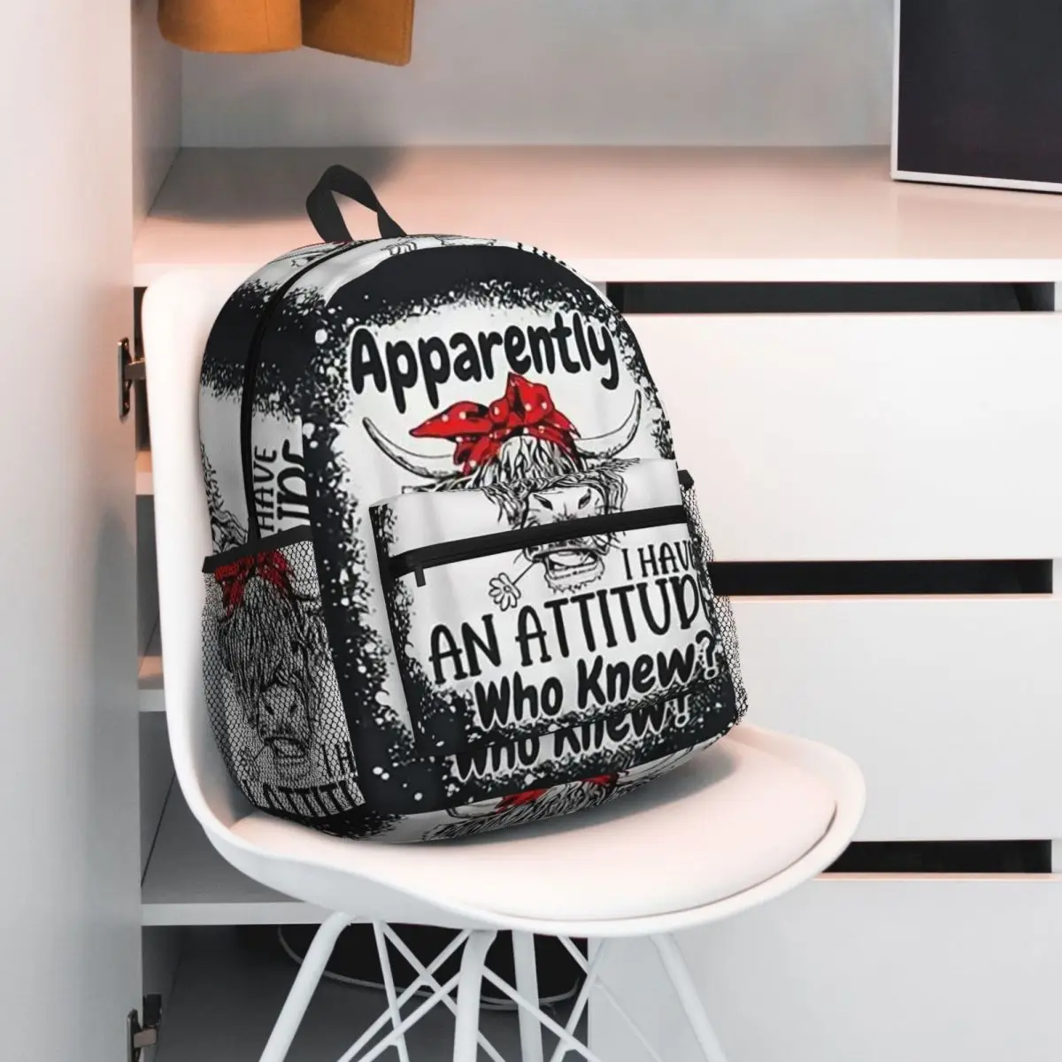 

Apparently I Have An Attitude Who Knew Highland Cow Backpack Student BookBag Children School Bag Shoulder Bags for Men Women