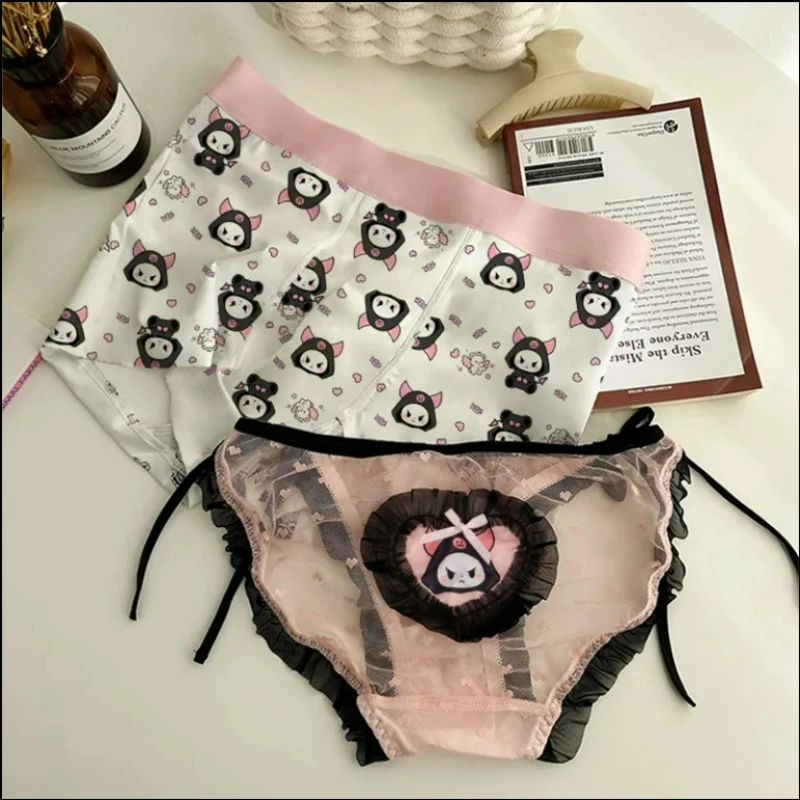 Miniso Kuromi Lovers Underwear Pink Ice Silk Breathable Cartoon Boyshort Briefs.