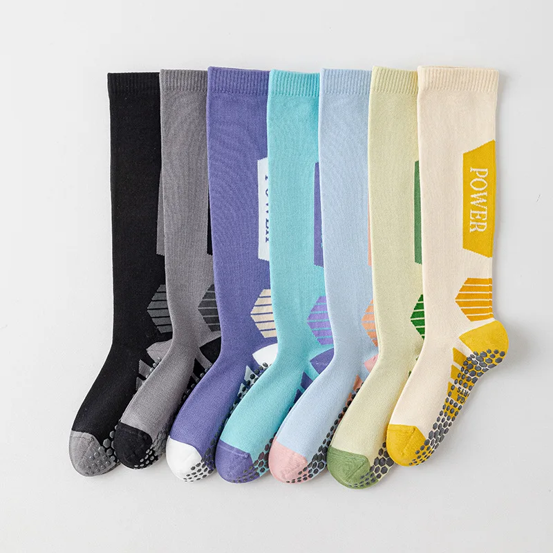 

Новинка Осень 2024, носки для йоги, спортивные Нескользящие профессиональные компрессионные длинные носки для фитнеса, бега, велоспорта