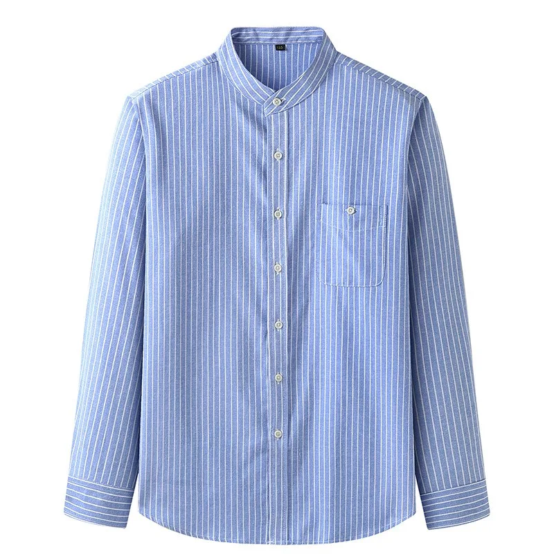 

Men's Long Sleeve Standing Collar Striped Casual Shirt