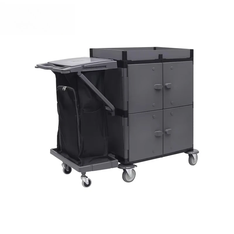 Premium Quality Grey Plastic Housekeeping Maid Cart Universal Hotel Cleaning Solution
