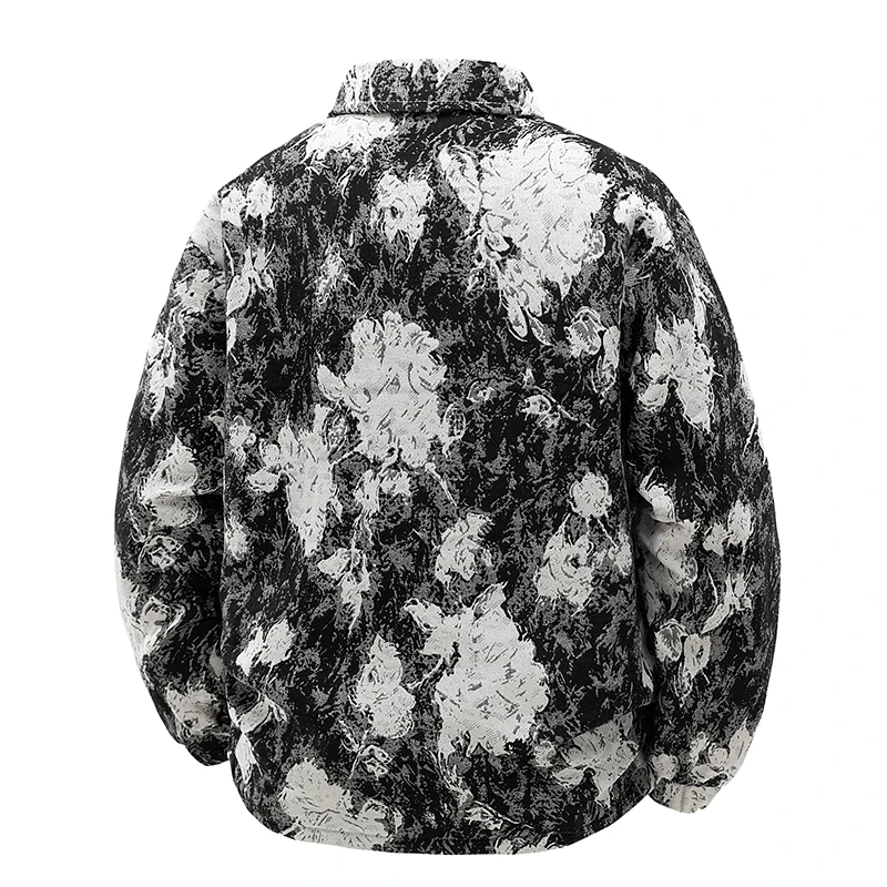 الفنية الأزهار طباعة التلبيب عمال الرجال مبطن سترة فضفاضة المتخصصة تصميم معطف دافئ عمال التلبيب سترة فضفاضة المتخصصة تصميم معطف العصرية الرجال الشتاء الزي الأساسية