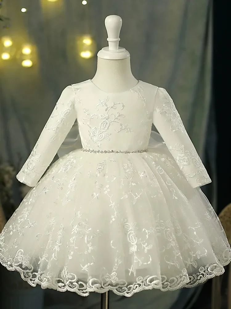 1st Birthday Girls Party Dresses White Lace Princess Baby Baptism Dress Tulle Wedding Children Ball Gown Kids Dresses For Girl