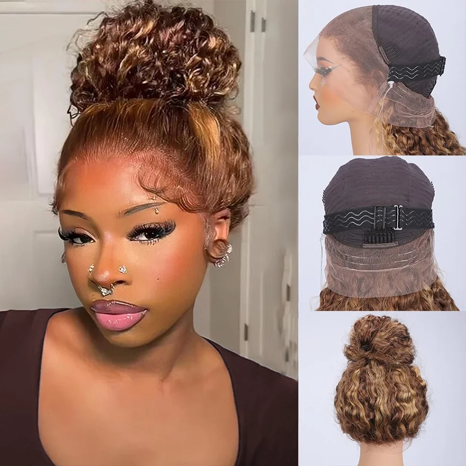 

250 Density 360 Full Lace Wig 427 Highlight Wig Human Hair Deep Wave Frontal Wig Honey Blonde 13X4 Lace Front Wigs Natural Black