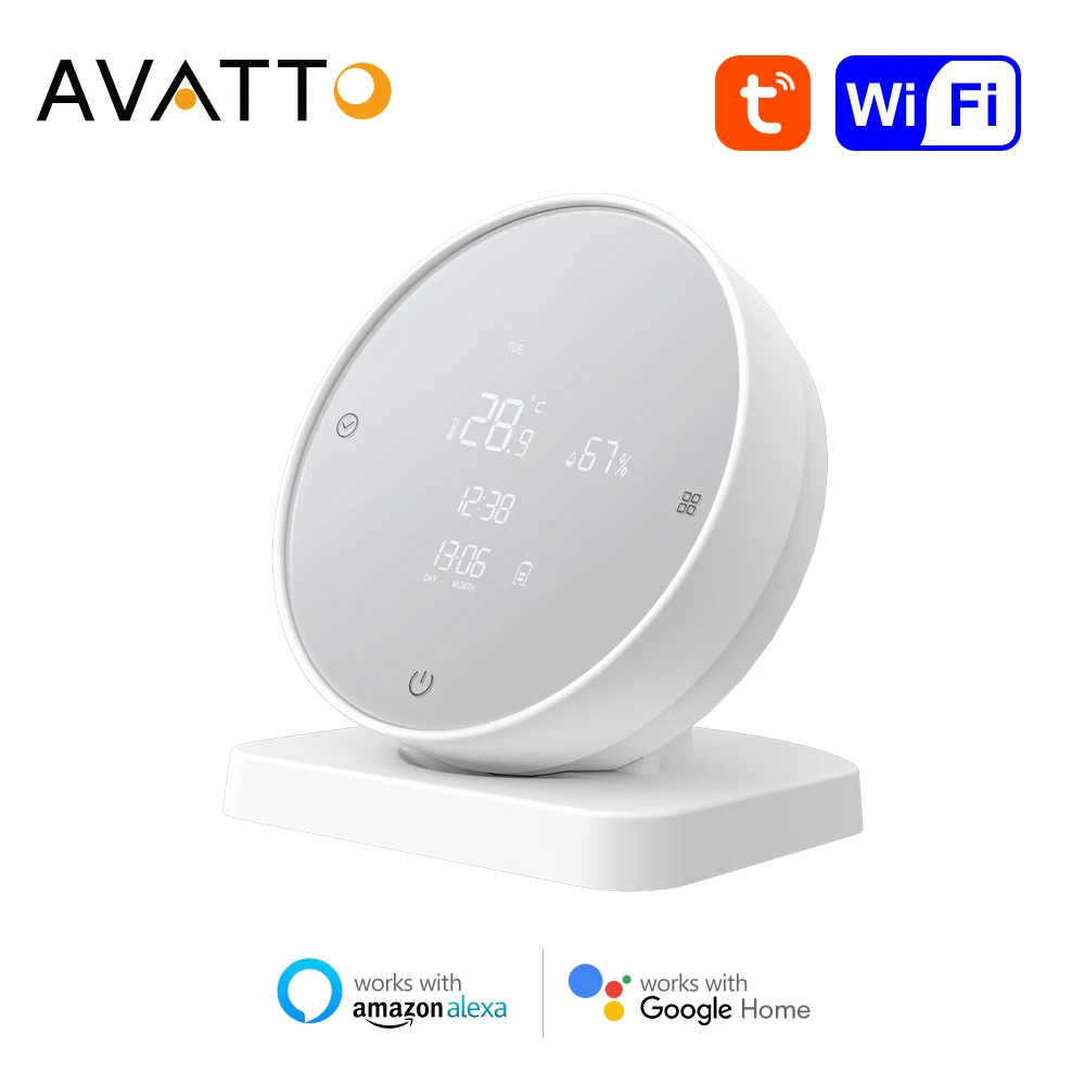 AVATTO Tuya WiFi Temperature Humidity Sensor,Home Connected Thermometer,Compatible With Smart Life,Work for Alexa Google Home.