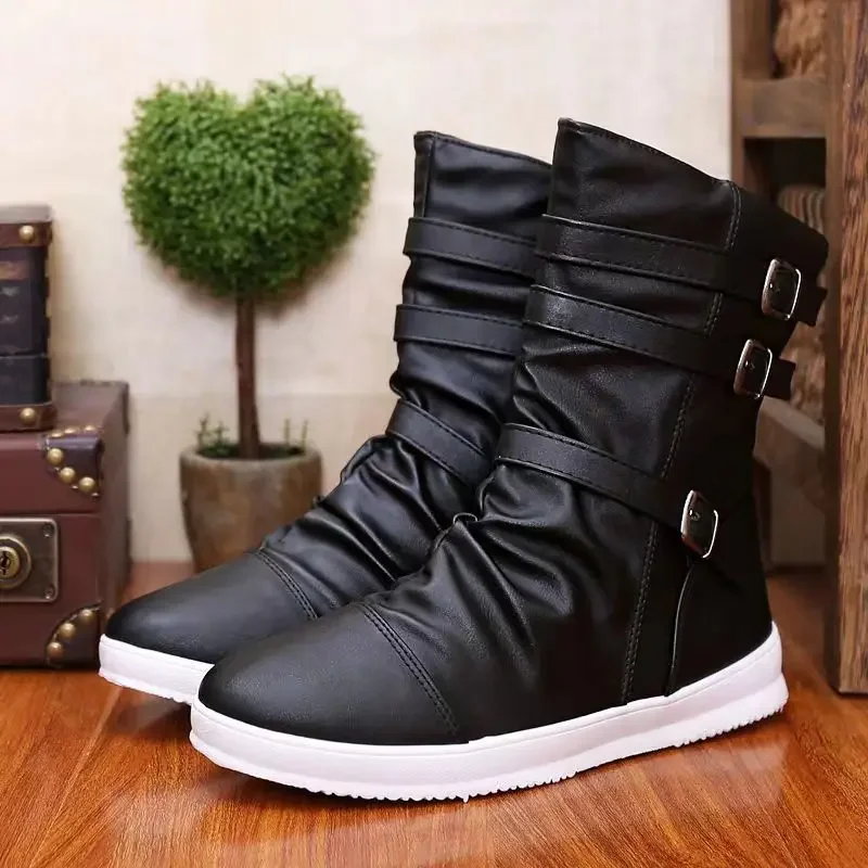 Autumn and Winter Men\'s Boots Men\'s Shoes Zipper Leather Boots High-top Metal Buckle Short Boots Outdoor Casual shoes for men