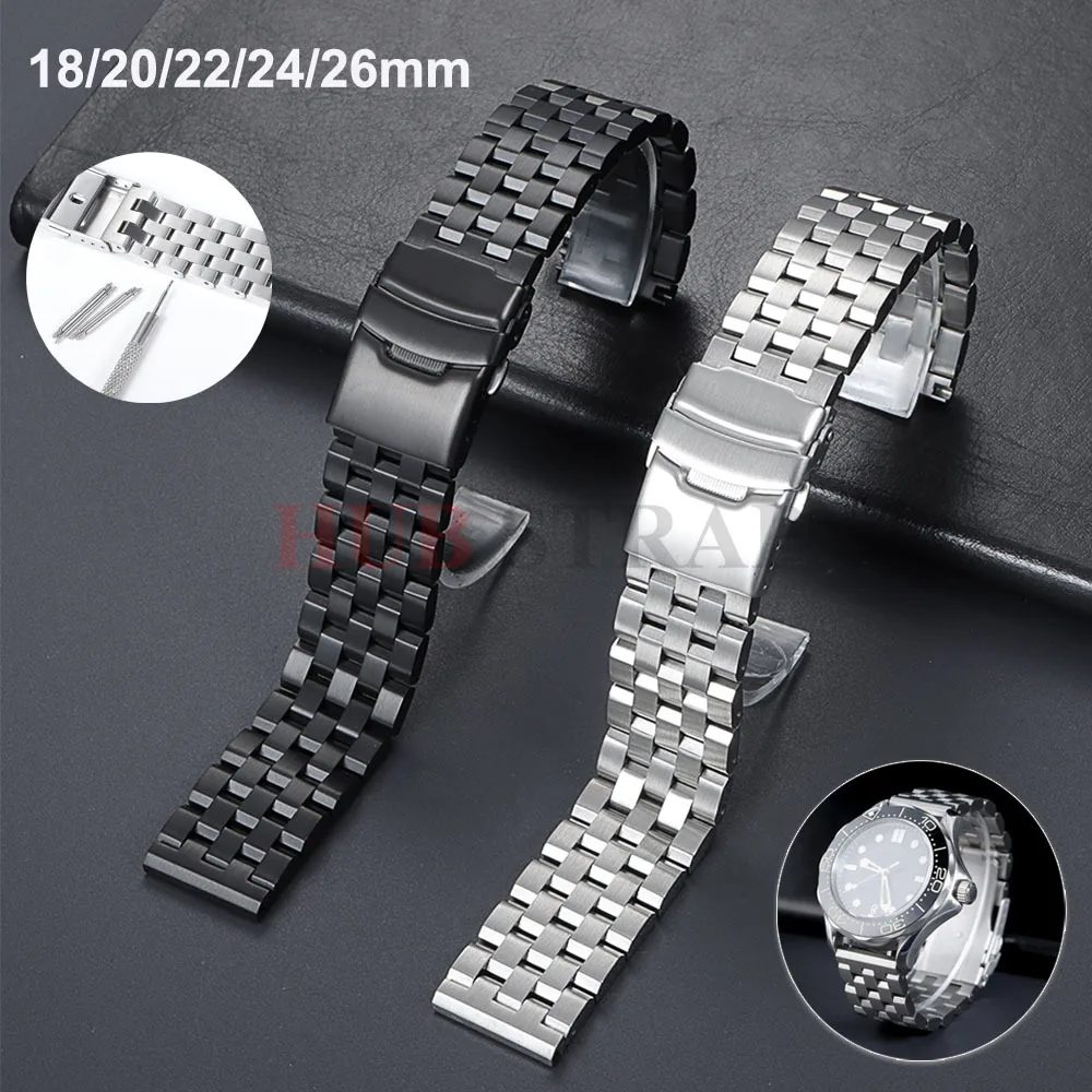 18mm 20mm 22mm 24mm 26mm Universal Uhrenarmband Edelstahl Uhrenarmband Flache Schnittstelle für Männer Frauen Faltschließe Armbänder