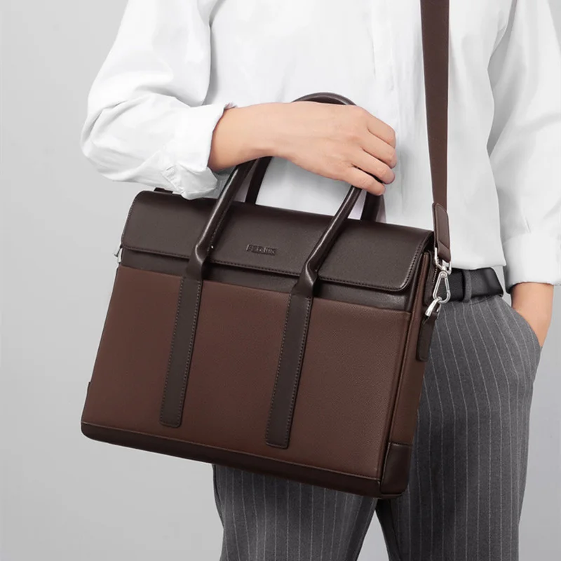 Maleta de couro genuíno de luxo para homens, bolsa de escritório de grande capacidade, bolsa masculina de ombro, bolsa para laptop