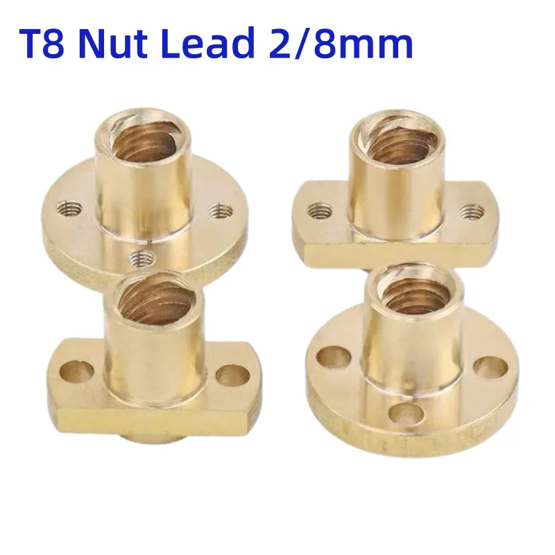 2pcs T8 Screw Round Brass Nut H Flange Pitch 2mm Lead 2/8mm T8 Stepper Motor Trapezoidal Lead Screw Nut For CNC 3D Printer Parts