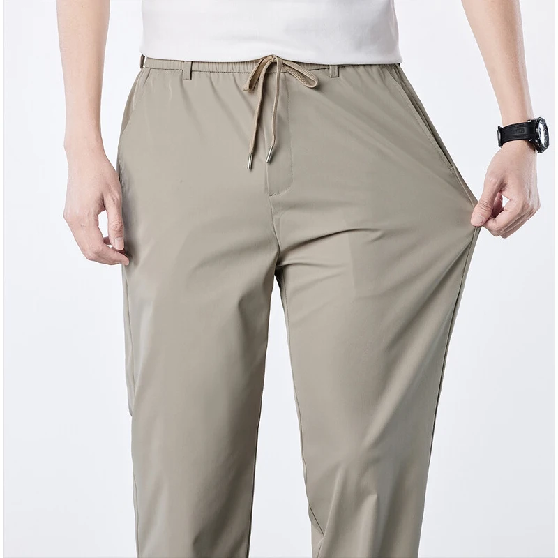 Mens Elastic Waist Casual Pants Quick Dry Wrinkle Free Slacks Summer Light Weight Trousers Spring Summer Running Golf Pants